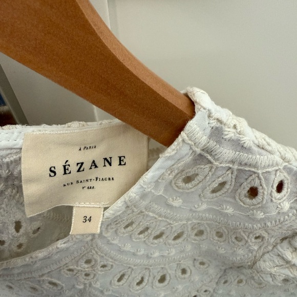 Sezane Cream Ruffled Short Sleeve Blouse - Picture 2 of 3